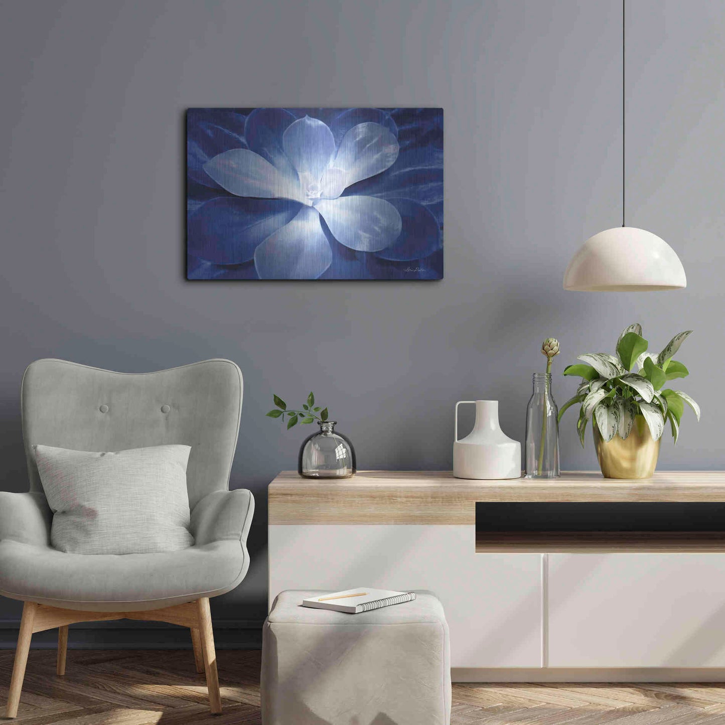 Luxe Metal Art 'Blue Succulent II' by Lori Deiter, Metal Wall Art,24x16