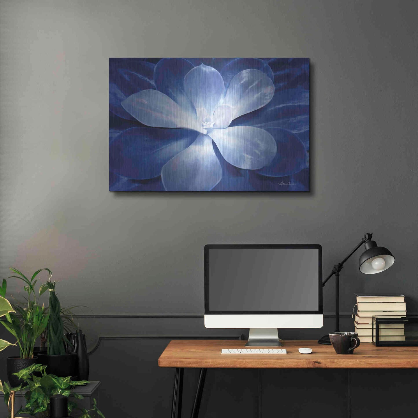 Luxe Metal Art 'Blue Succulent II' by Lori Deiter, Metal Wall Art,36x24