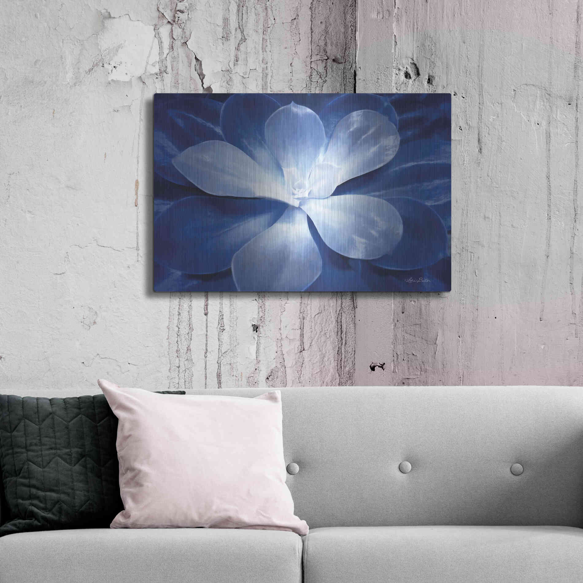 Luxe Metal Art 'Blue Succulent II' by Lori Deiter, Metal Wall Art,36x24