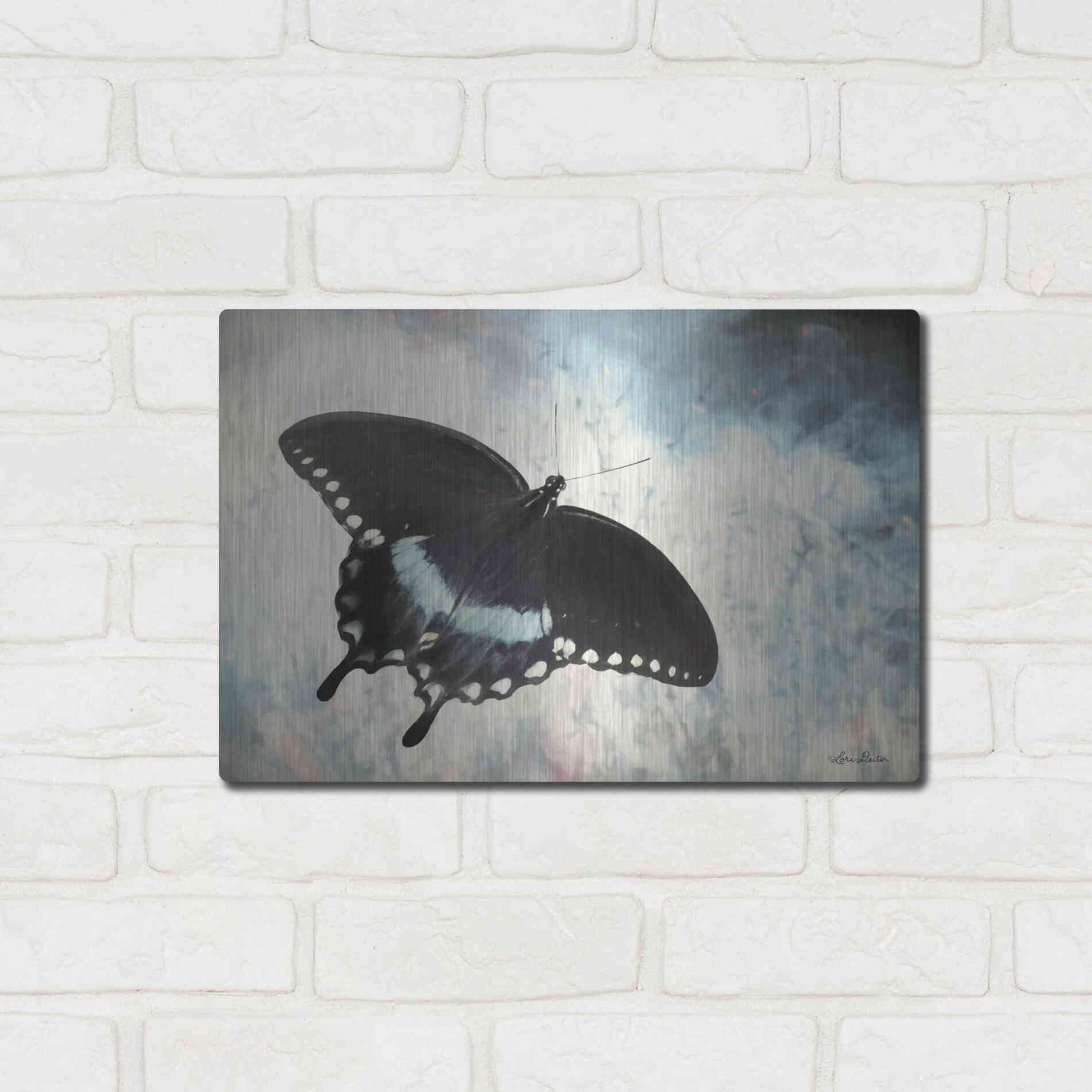 Luxe Metal Art 'Teal Butterfly I' by Lori Deiter, Metal Wall Art,16x12