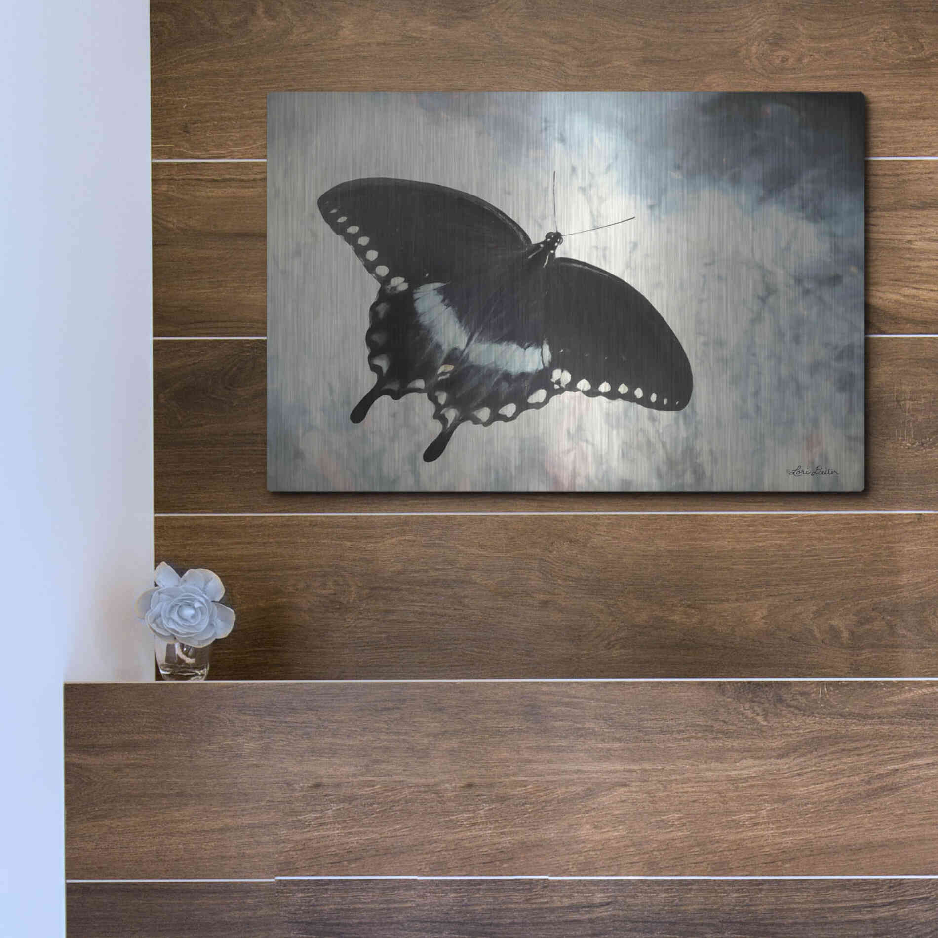 Luxe Metal Art 'Teal Butterfly I' by Lori Deiter, Metal Wall Art,16x12