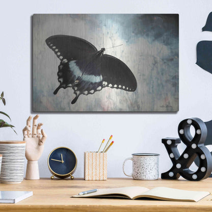 Luxe Metal Art 'Teal Butterfly I' by Lori Deiter, Metal Wall Art,16x12