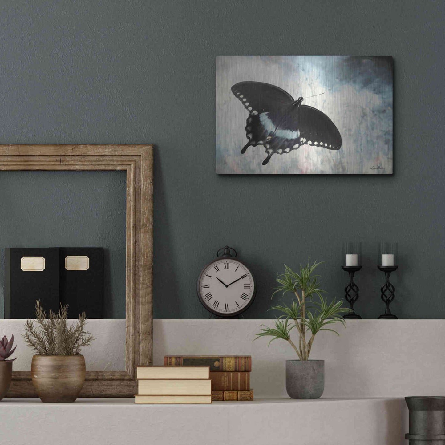 Luxe Metal Art 'Teal Butterfly I' by Lori Deiter, Metal Wall Art,16x12