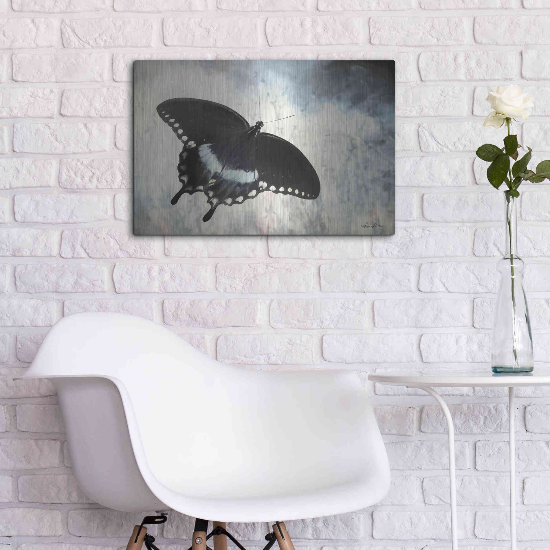 Luxe Metal Art 'Teal Butterfly I' by Lori Deiter, Metal Wall Art,24x16