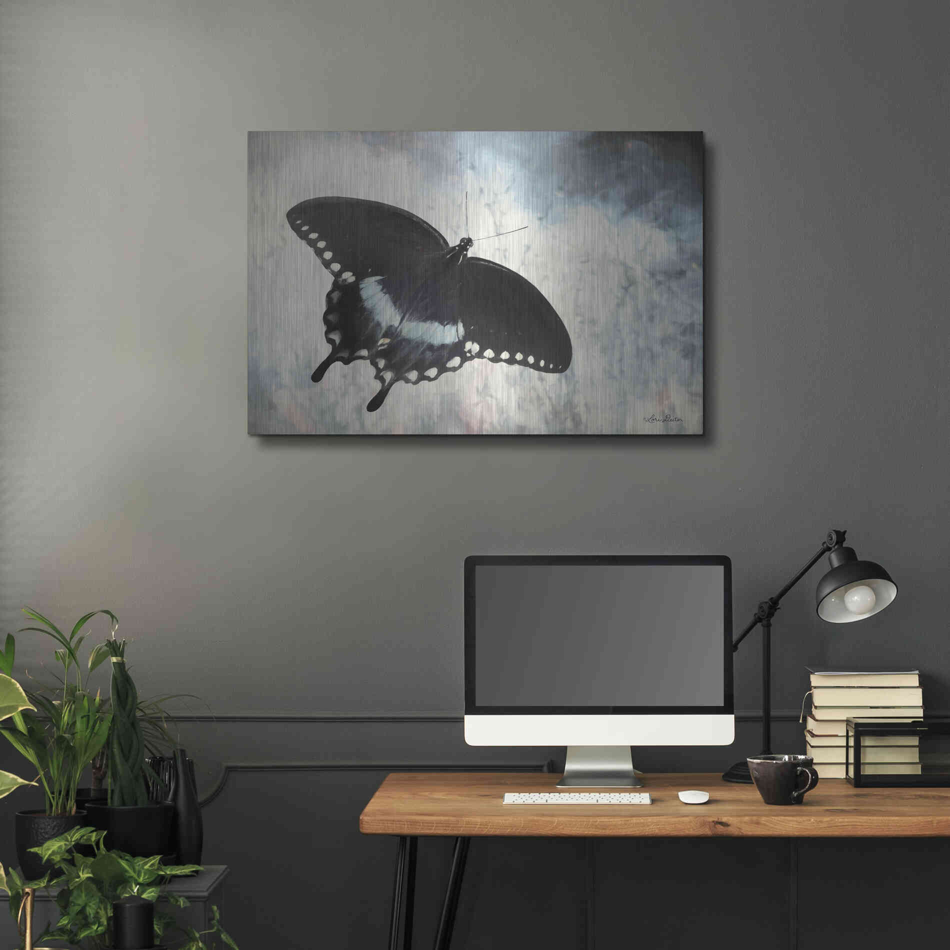 Luxe Metal Art 'Teal Butterfly I' by Lori Deiter, Metal Wall Art,36x24