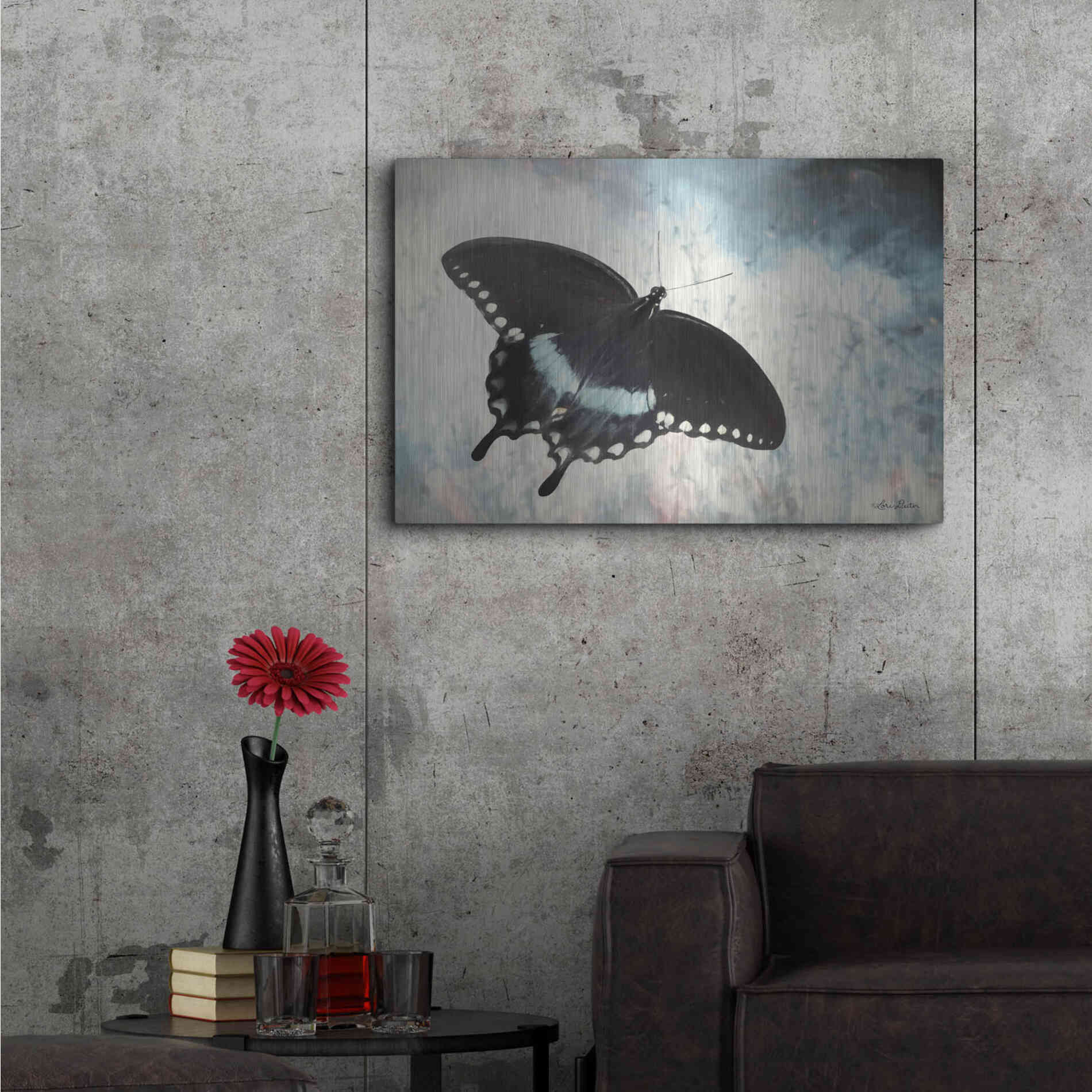 Luxe Metal Art 'Teal Butterfly I' by Lori Deiter, Metal Wall Art,36x24