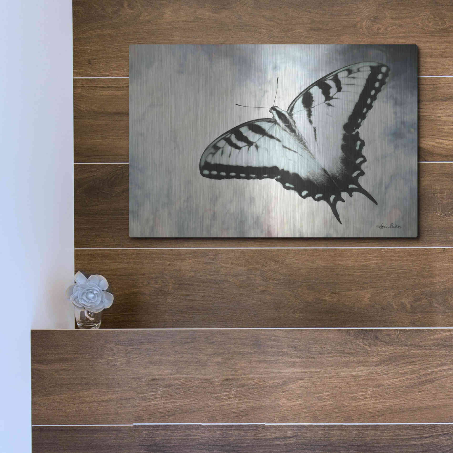 Luxe Metal Art 'Teal Butterfly II' by Lori Deiter, Metal Wall Art,16x12