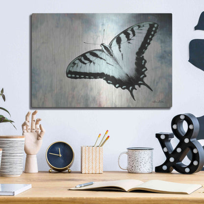 Luxe Metal Art 'Teal Butterfly II' by Lori Deiter, Metal Wall Art,16x12