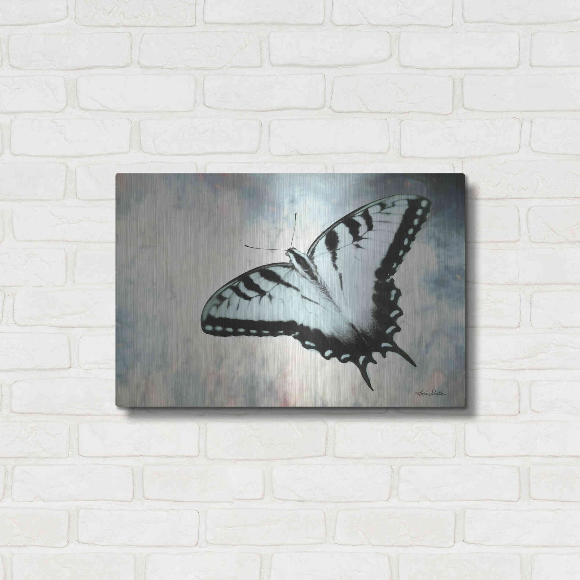 Luxe Metal Art 'Teal Butterfly II' by Lori Deiter, Metal Wall Art,24x16