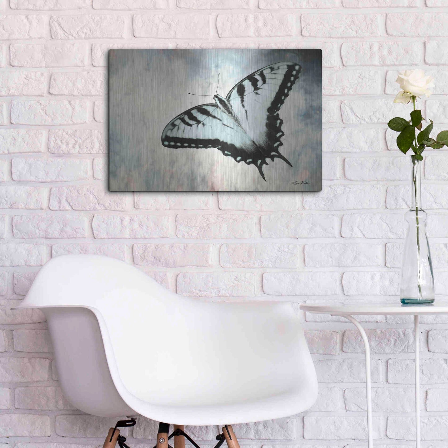 Luxe Metal Art 'Teal Butterfly II' by Lori Deiter, Metal Wall Art,24x16