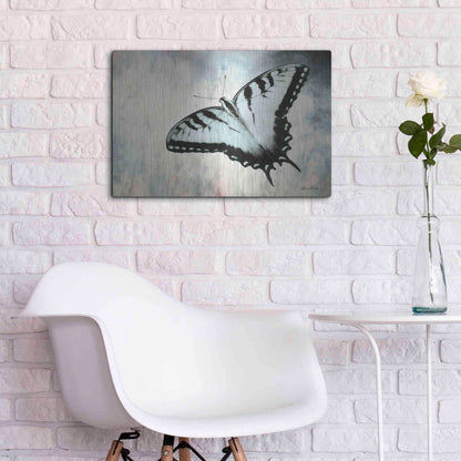 Luxe Metal Art 'Teal Butterfly II' by Lori Deiter, Metal Wall Art,24x16