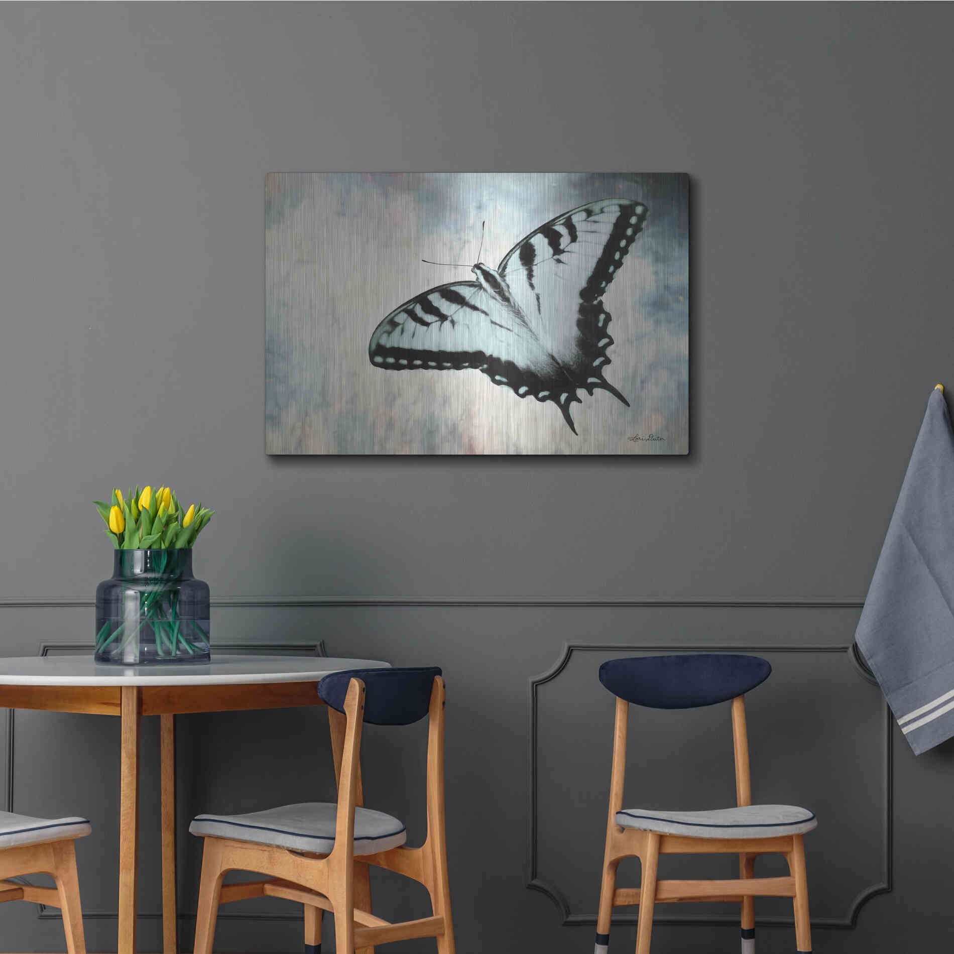 Luxe Metal Art 'Teal Butterfly II' by Lori Deiter, Metal Wall Art,36x24