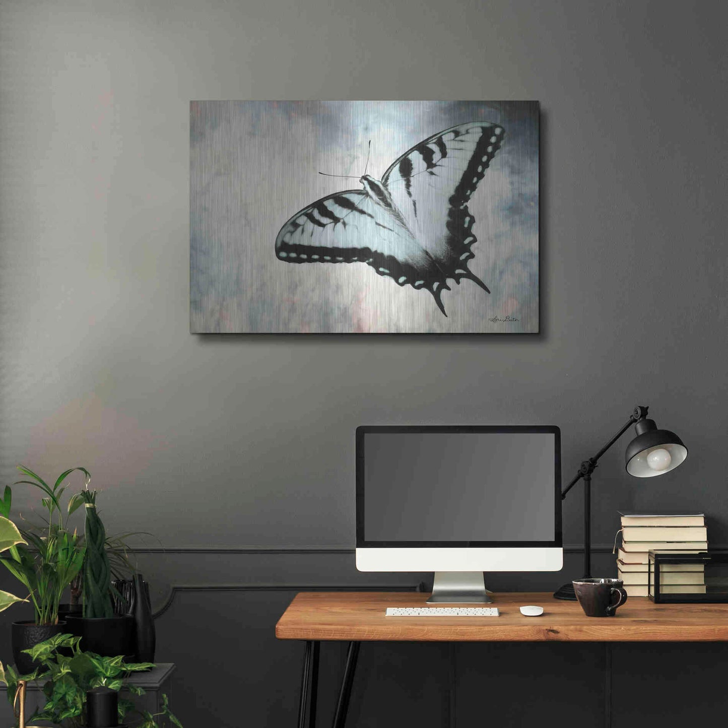 Luxe Metal Art 'Teal Butterfly II' by Lori Deiter, Metal Wall Art,36x24