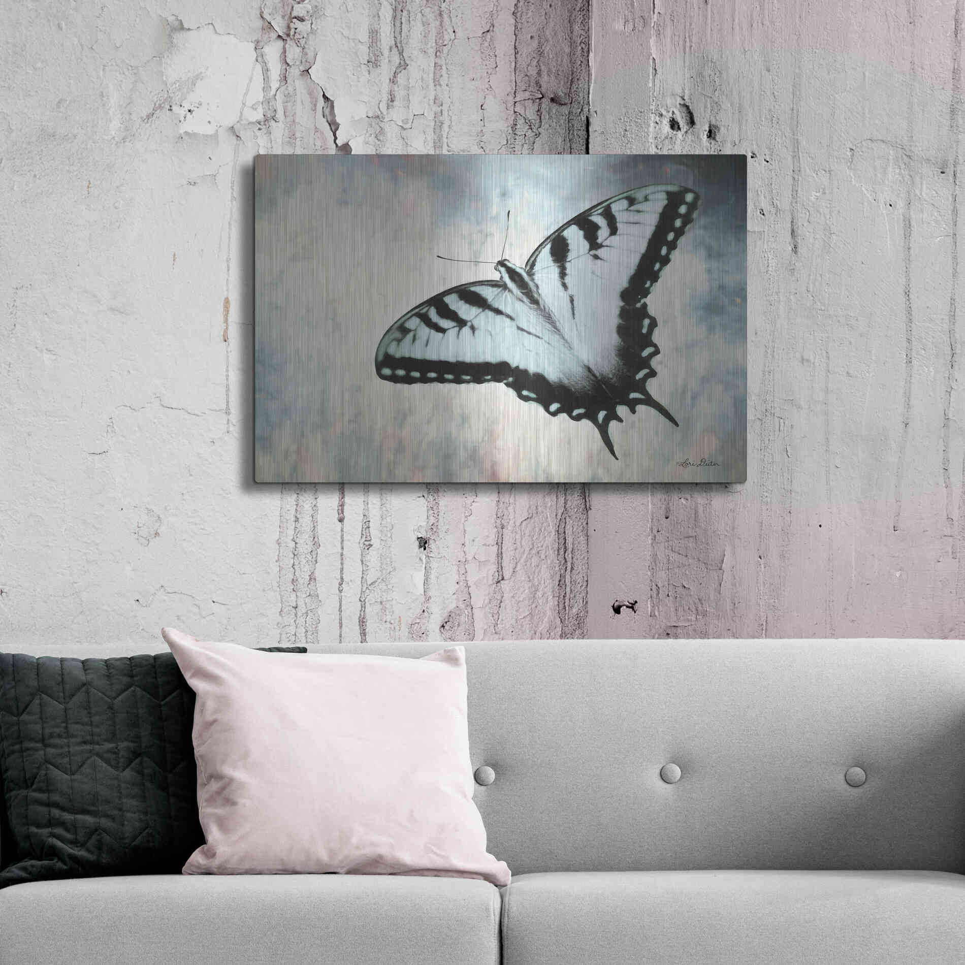 Luxe Metal Art 'Teal Butterfly II' by Lori Deiter, Metal Wall Art,36x24