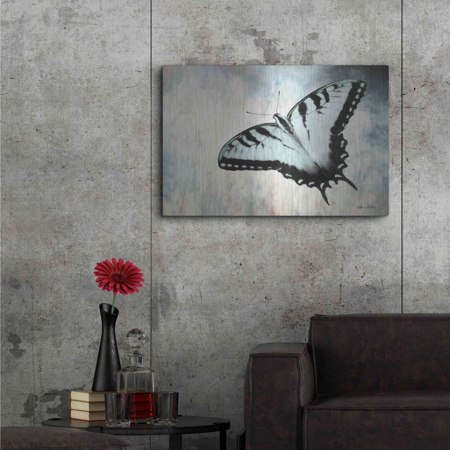 Luxe Metal Art 'Teal Butterfly II' by Lori Deiter, Metal Wall Art,36x24