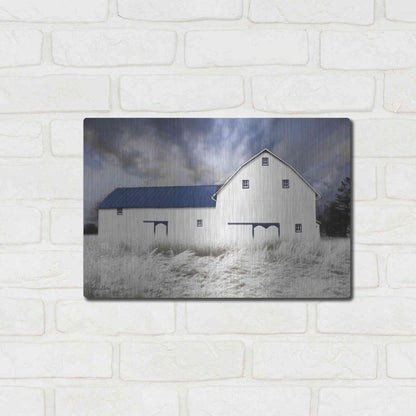 Luxe Metal Art 'Blue Trimmed Barn' by Lori Deiter, Metal Wall Art,16x12