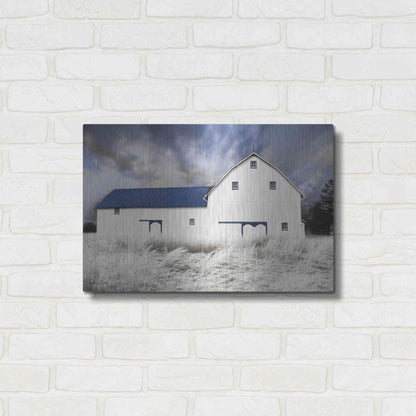 Luxe Metal Art 'Blue Trimmed Barn' by Lori Deiter, Metal Wall Art,24x16