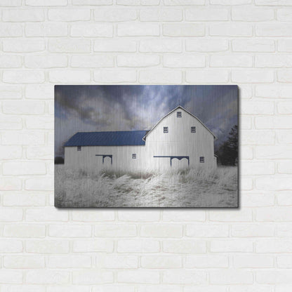 Luxe Metal Art 'Blue Trimmed Barn' by Lori Deiter, Metal Wall Art,36x24