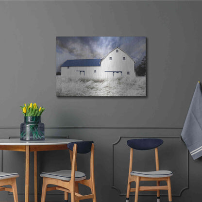 Luxe Metal Art 'Blue Trimmed Barn' by Lori Deiter, Metal Wall Art,36x24