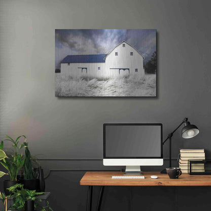 Luxe Metal Art 'Blue Trimmed Barn' by Lori Deiter, Metal Wall Art,36x24