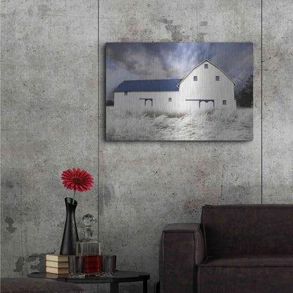 Luxe Metal Art 'Blue Trimmed Barn' by Lori Deiter, Metal Wall Art,36x24