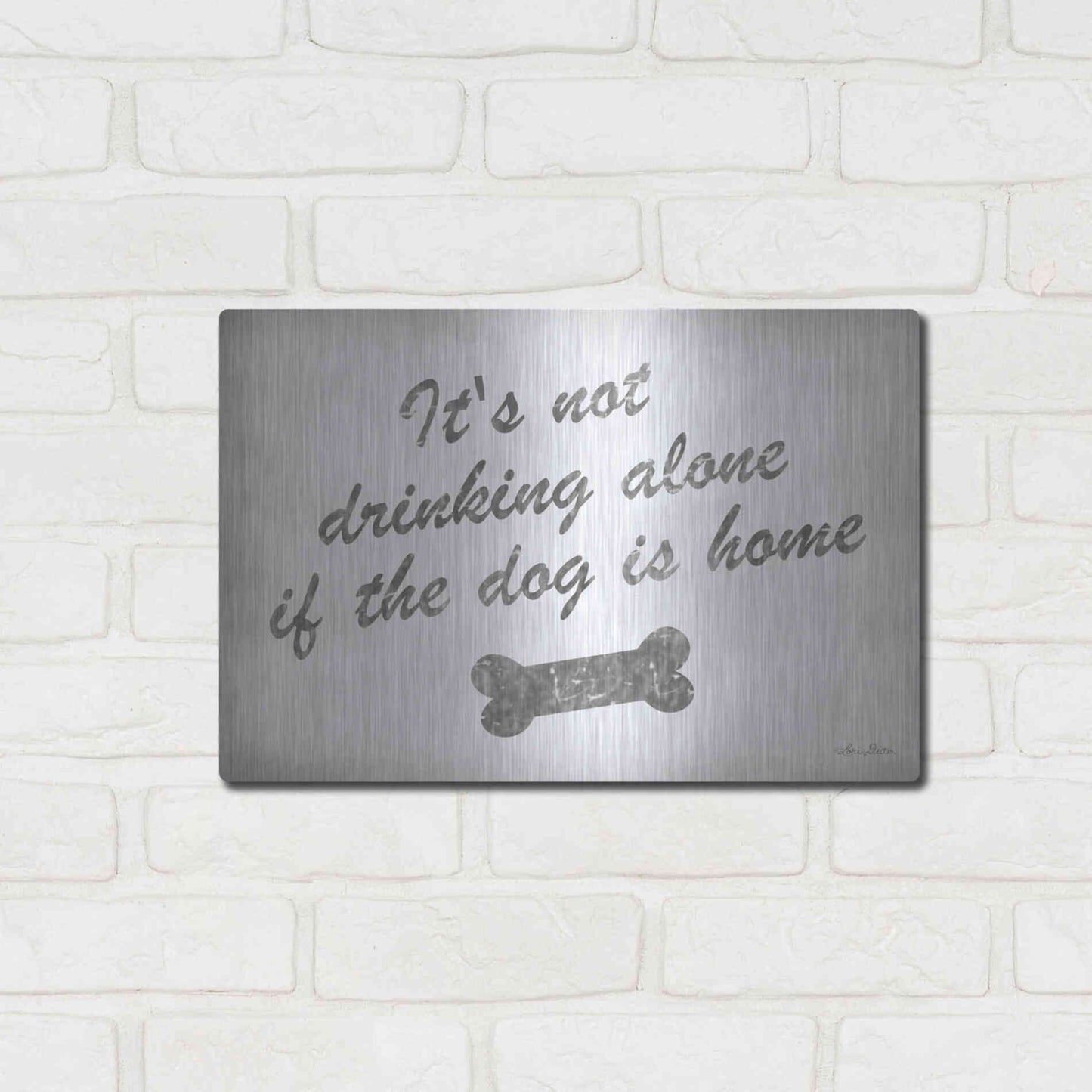 Luxe Metal Art 'Drinking Alone' by Lori Deiter, Metal Wall Art,16x12