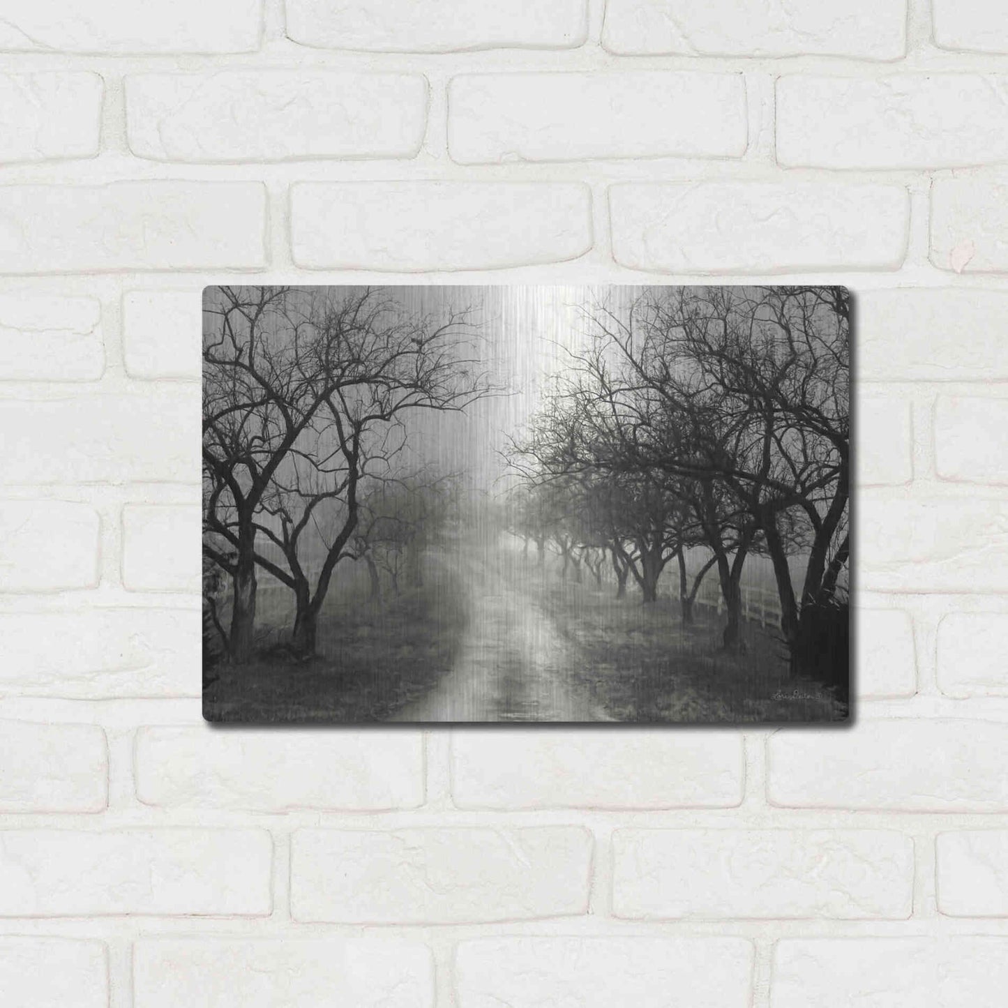 Luxe Metal Art 'Foggy Lane' by Lori Deiter, Metal Wall Art,16x12