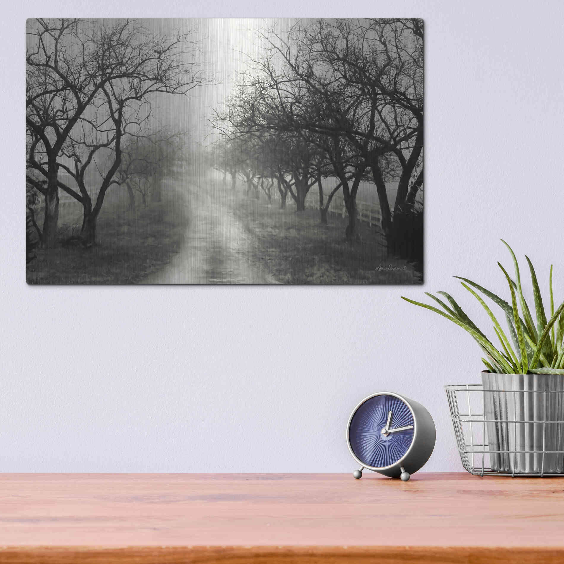 Luxe Metal Art 'Foggy Lane' by Lori Deiter, Metal Wall Art,16x12