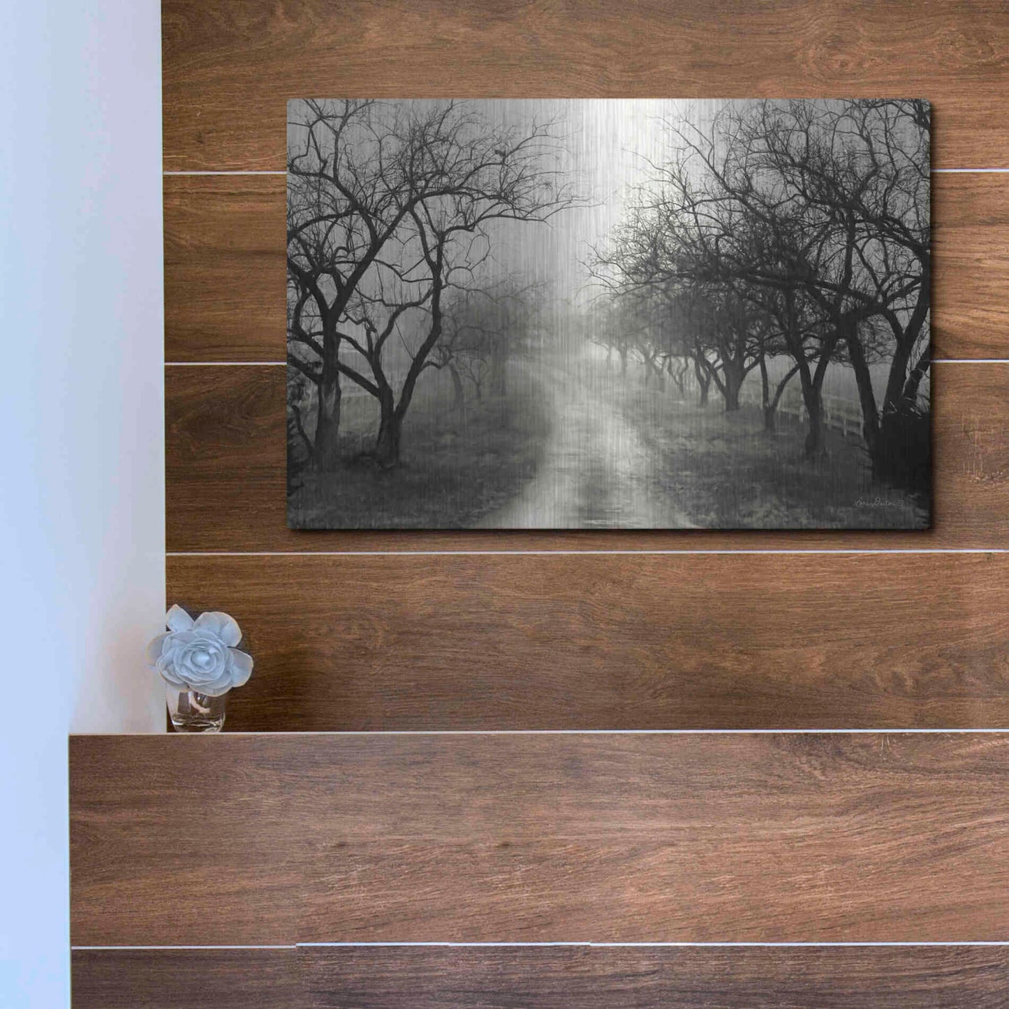 Luxe Metal Art 'Foggy Lane' by Lori Deiter, Metal Wall Art,16x12