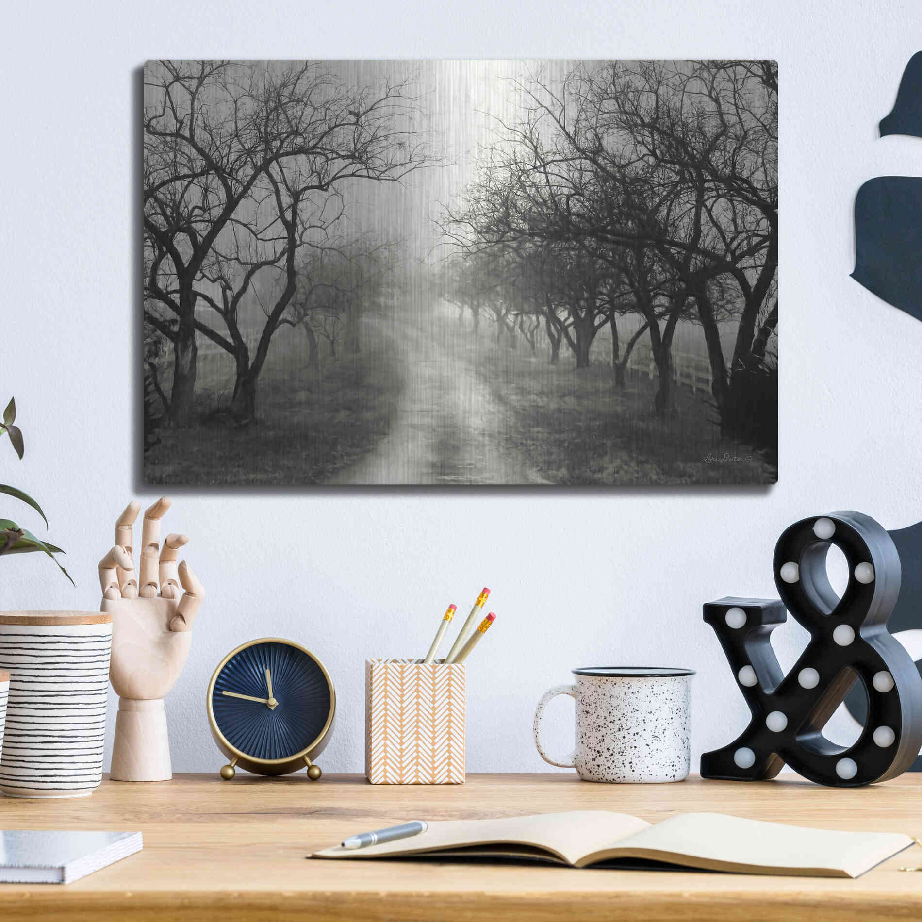 Luxe Metal Art 'Foggy Lane' by Lori Deiter, Metal Wall Art,16x12