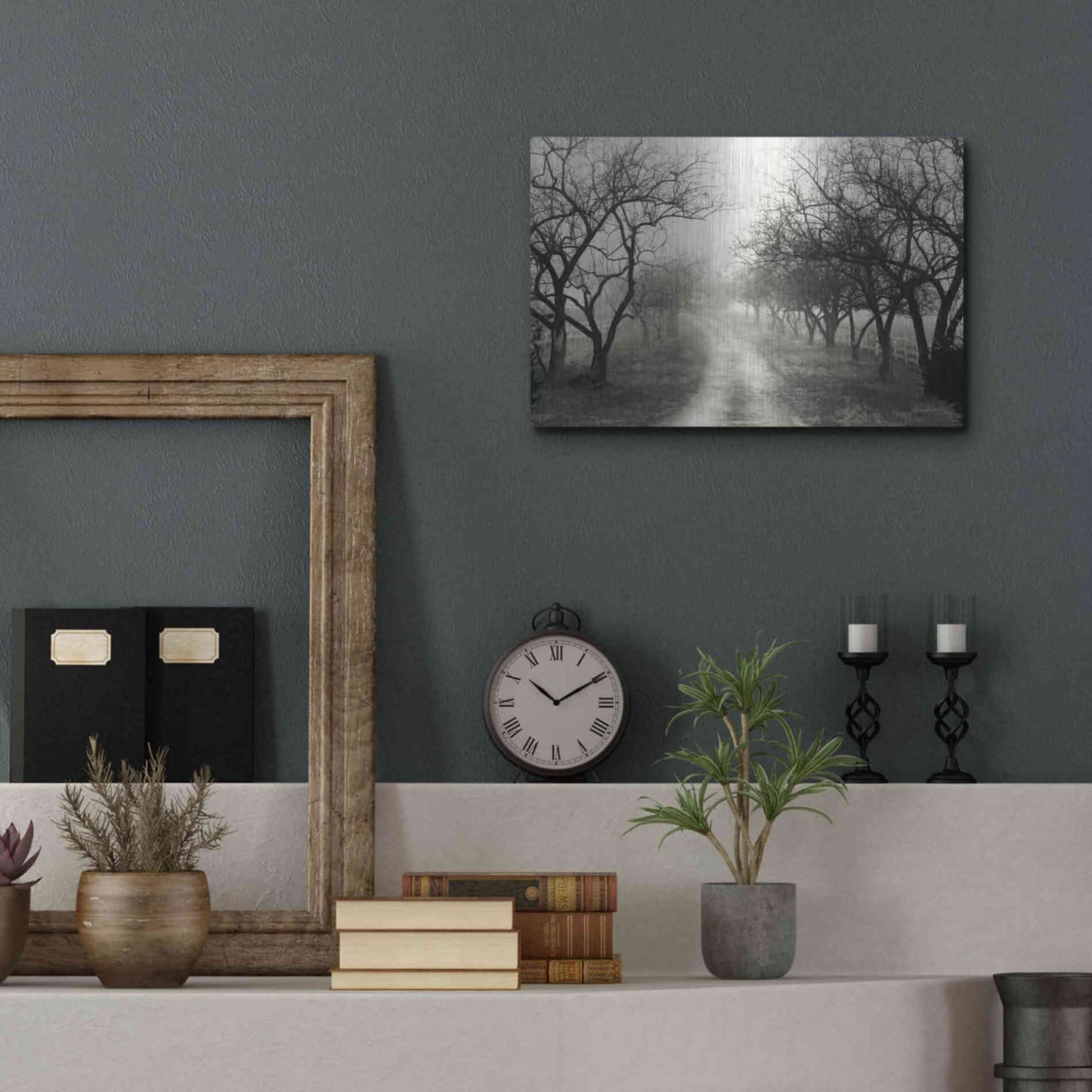 Luxe Metal Art 'Foggy Lane' by Lori Deiter, Metal Wall Art,16x12