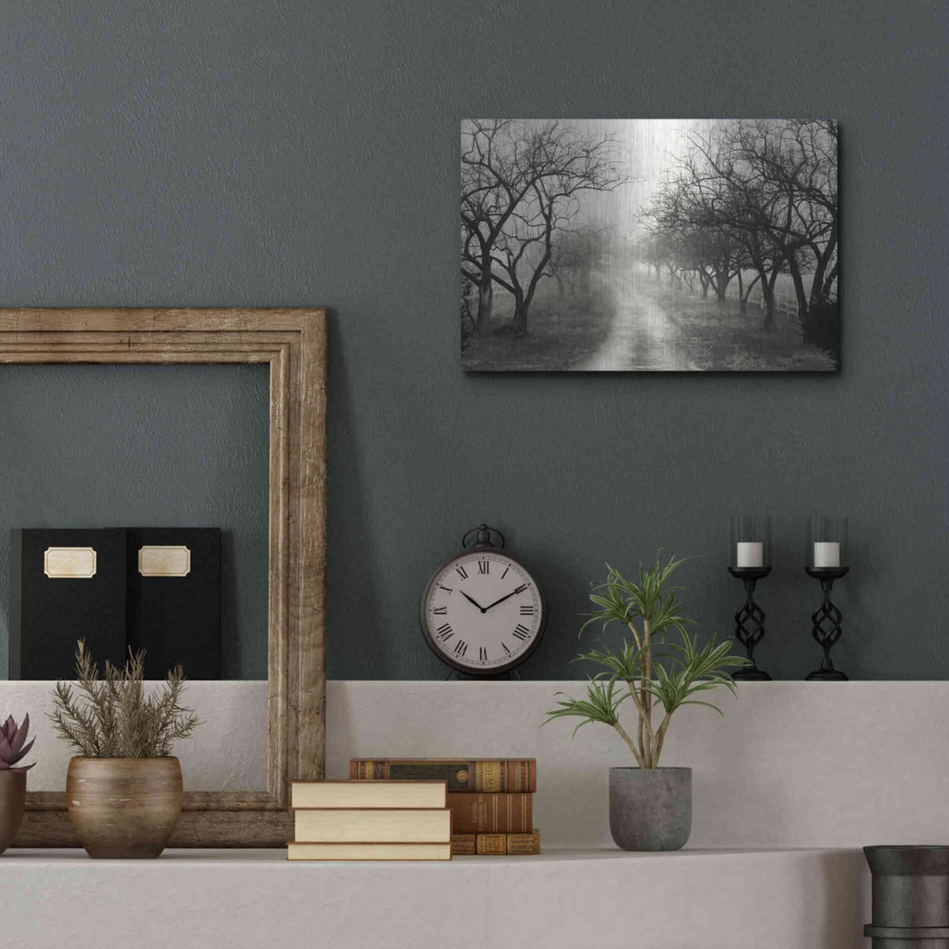 Luxe Metal Art 'Foggy Lane' by Lori Deiter, Metal Wall Art,16x12
