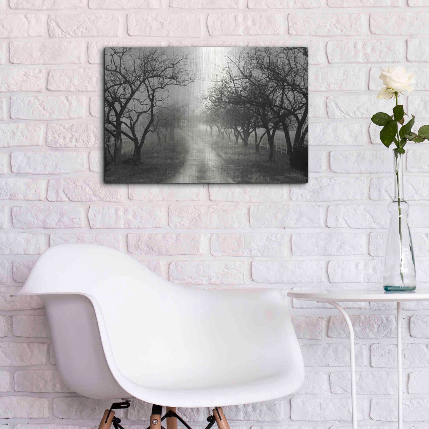 Luxe Metal Art 'Foggy Lane' by Lori Deiter, Metal Wall Art,24x16