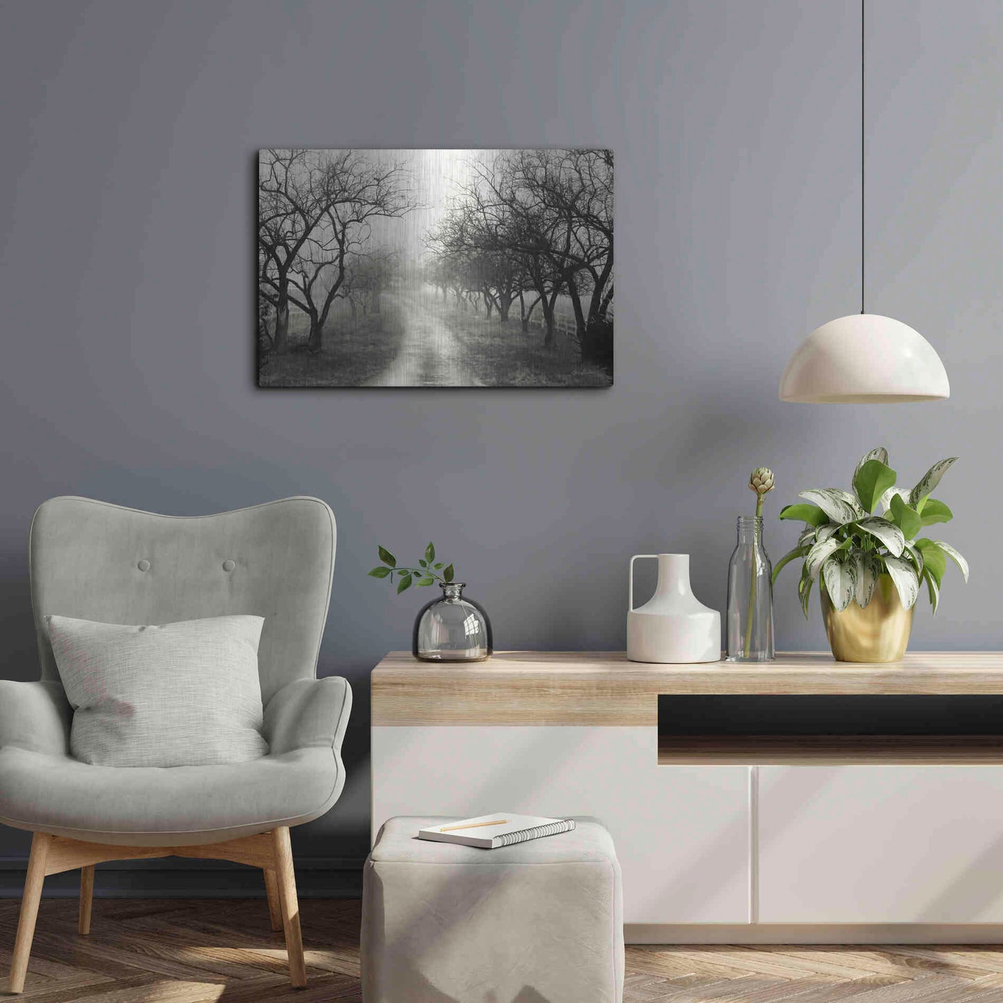 Luxe Metal Art 'Foggy Lane' by Lori Deiter, Metal Wall Art,24x16