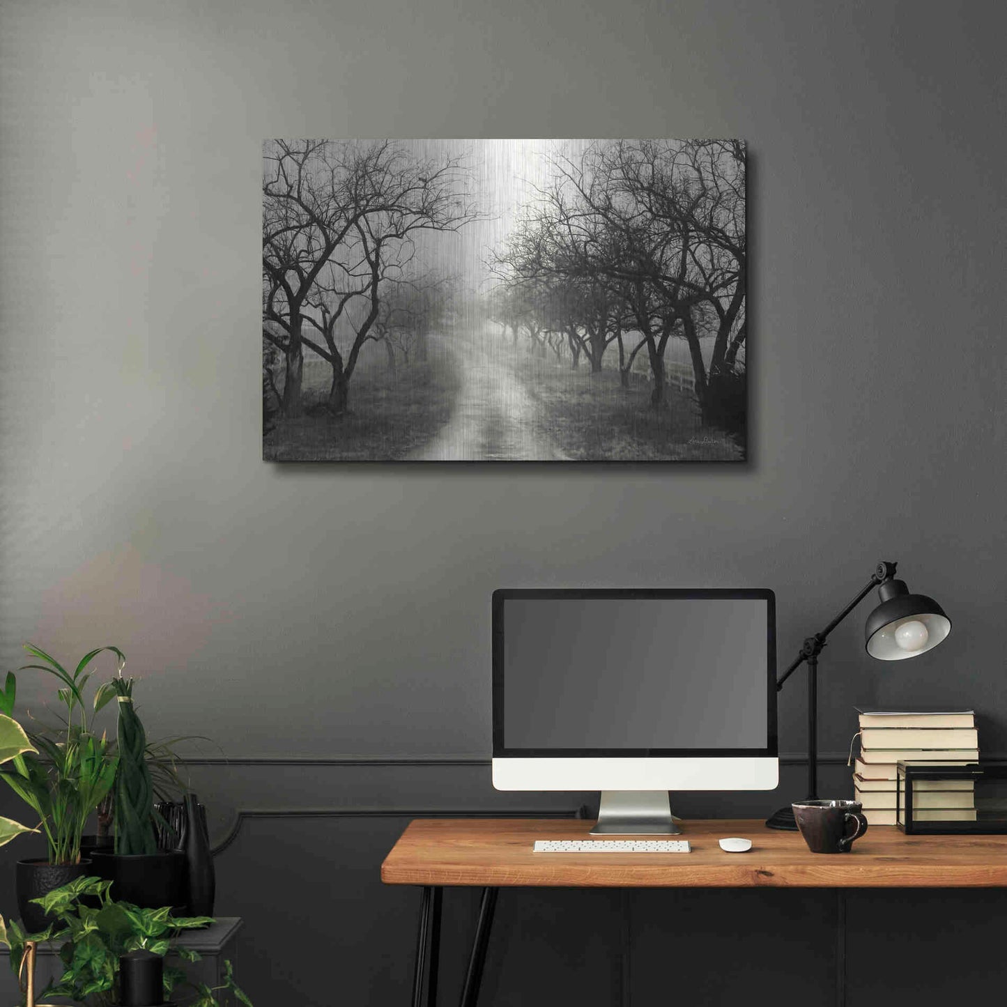 Luxe Metal Art 'Foggy Lane' by Lori Deiter, Metal Wall Art,36x24