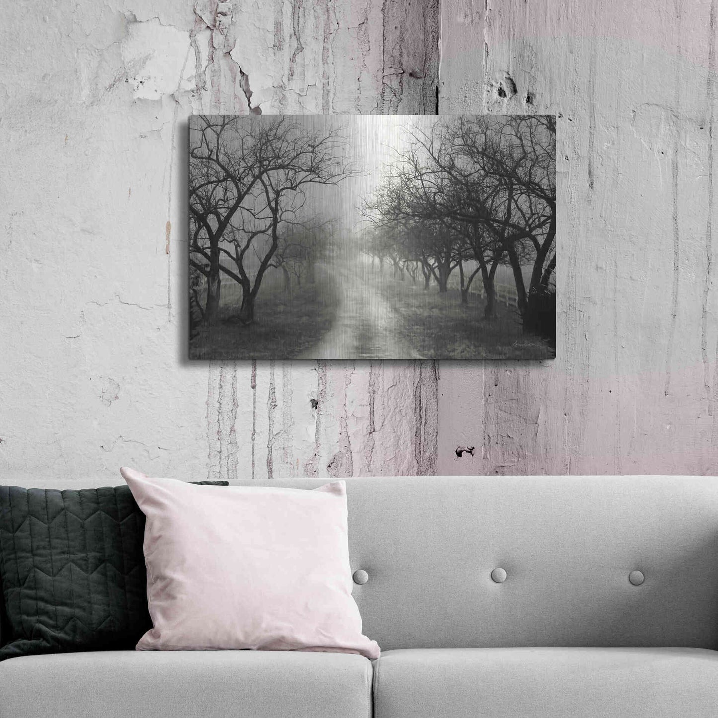 Luxe Metal Art 'Foggy Lane' by Lori Deiter, Metal Wall Art,36x24