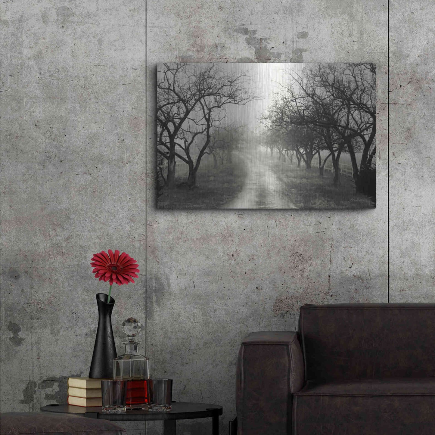 Luxe Metal Art 'Foggy Lane' by Lori Deiter, Metal Wall Art,36x24