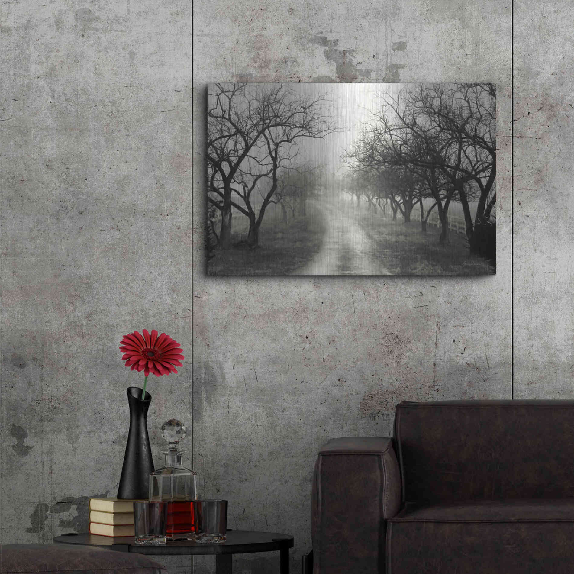 Luxe Metal Art 'Foggy Lane' by Lori Deiter, Metal Wall Art,36x24