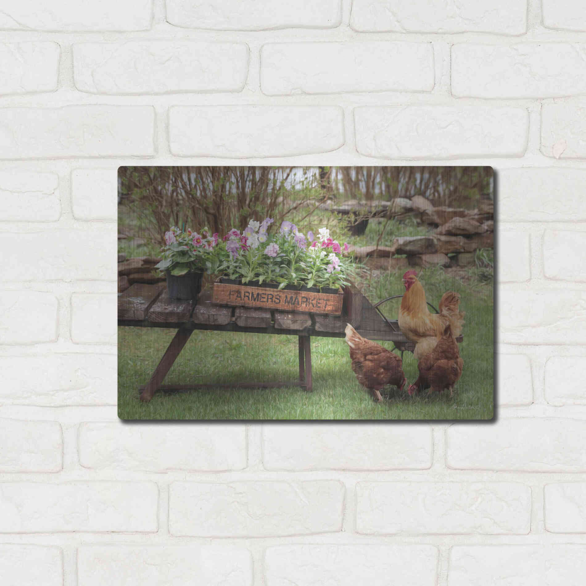 Luxe Metal Art 'Farmer's Flower Cart' by Lori Deiter, Metal Wall Art,16x12