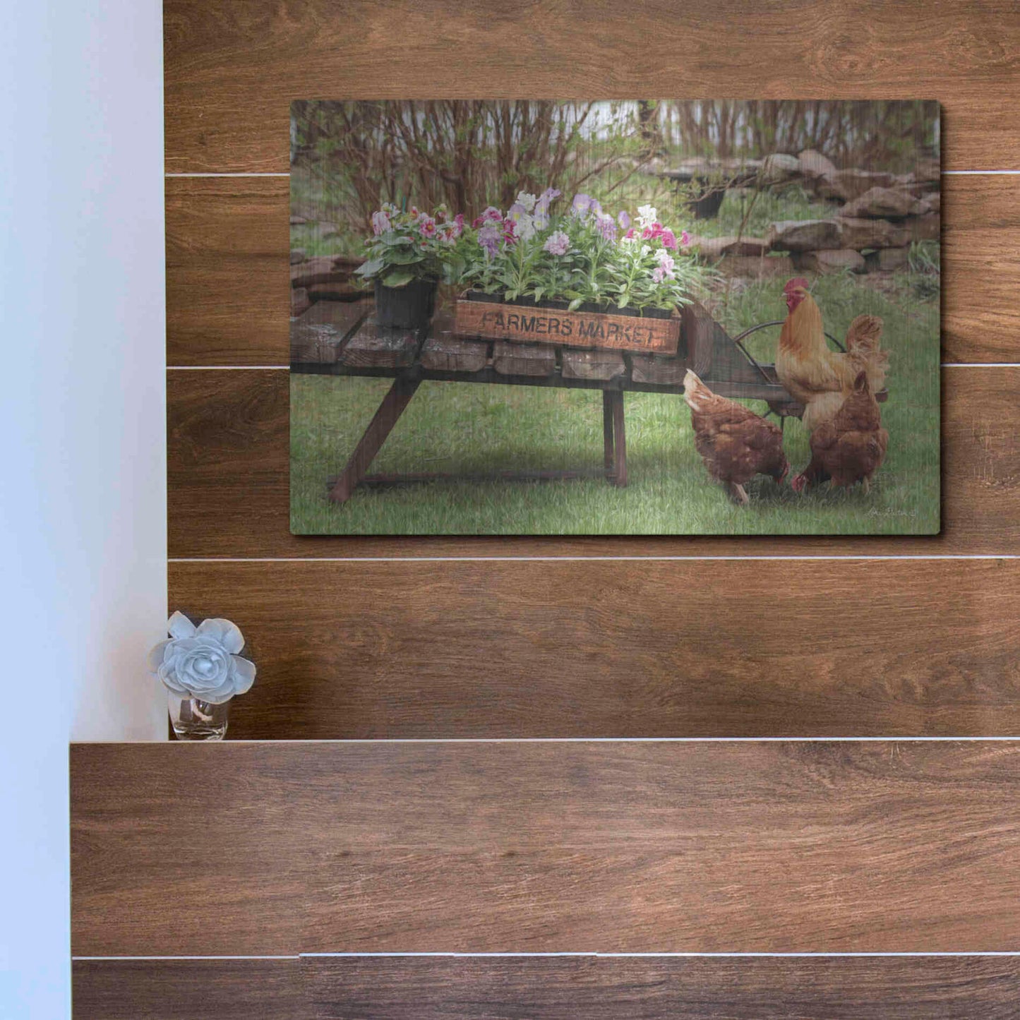 Luxe Metal Art 'Farmer's Flower Cart' by Lori Deiter, Metal Wall Art,16x12