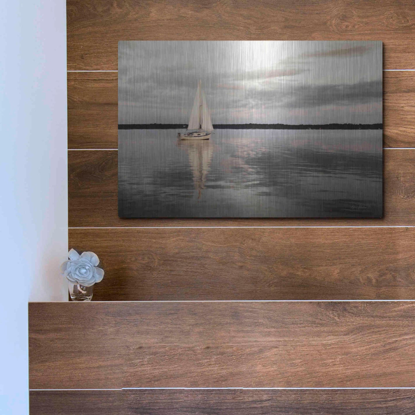 Luxe Metal Art 'Sail Away Sailboat' by Lori Deiter, Metal Wall Art,16x12
