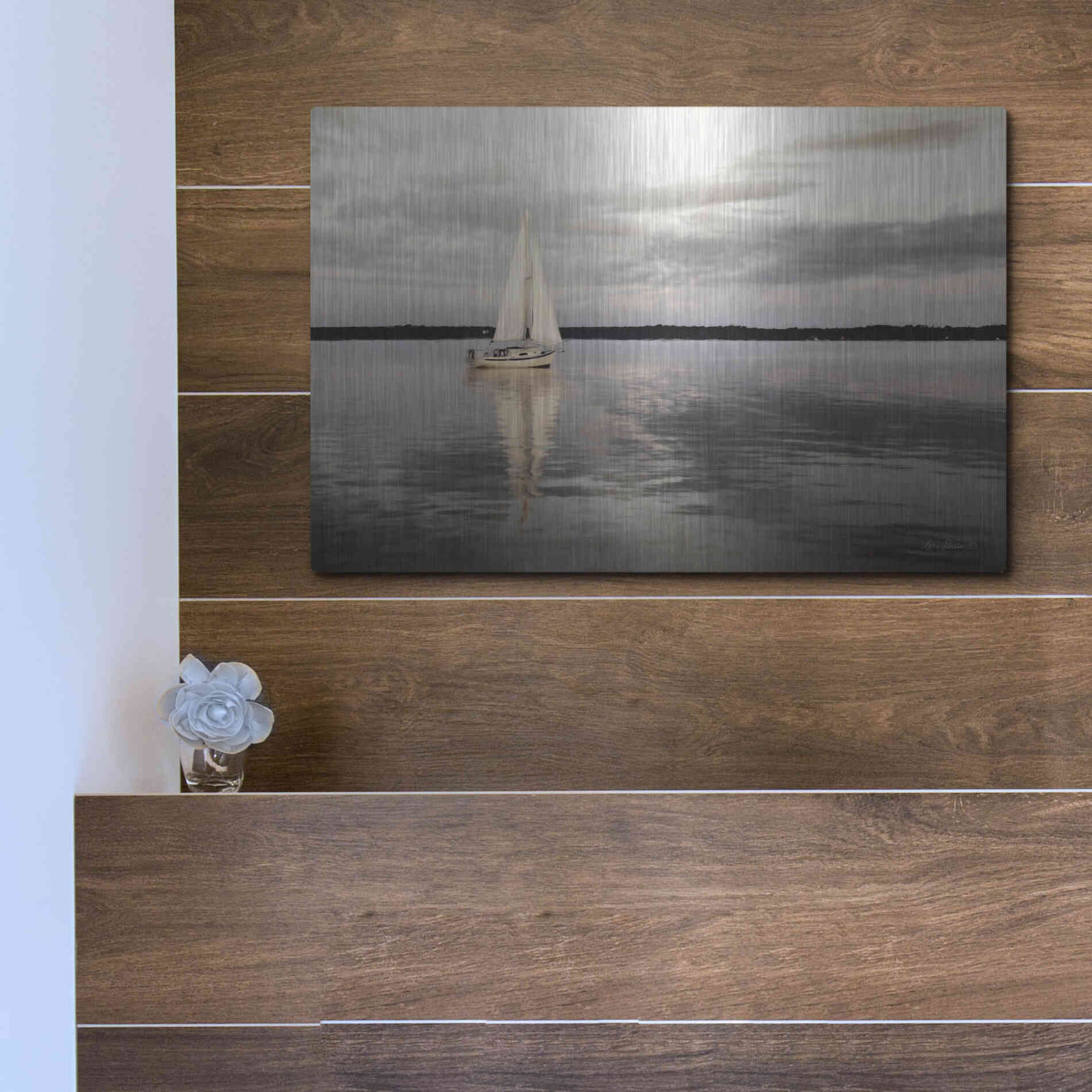 Luxe Metal Art 'Sail Away Sailboat' by Lori Deiter, Metal Wall Art,16x12