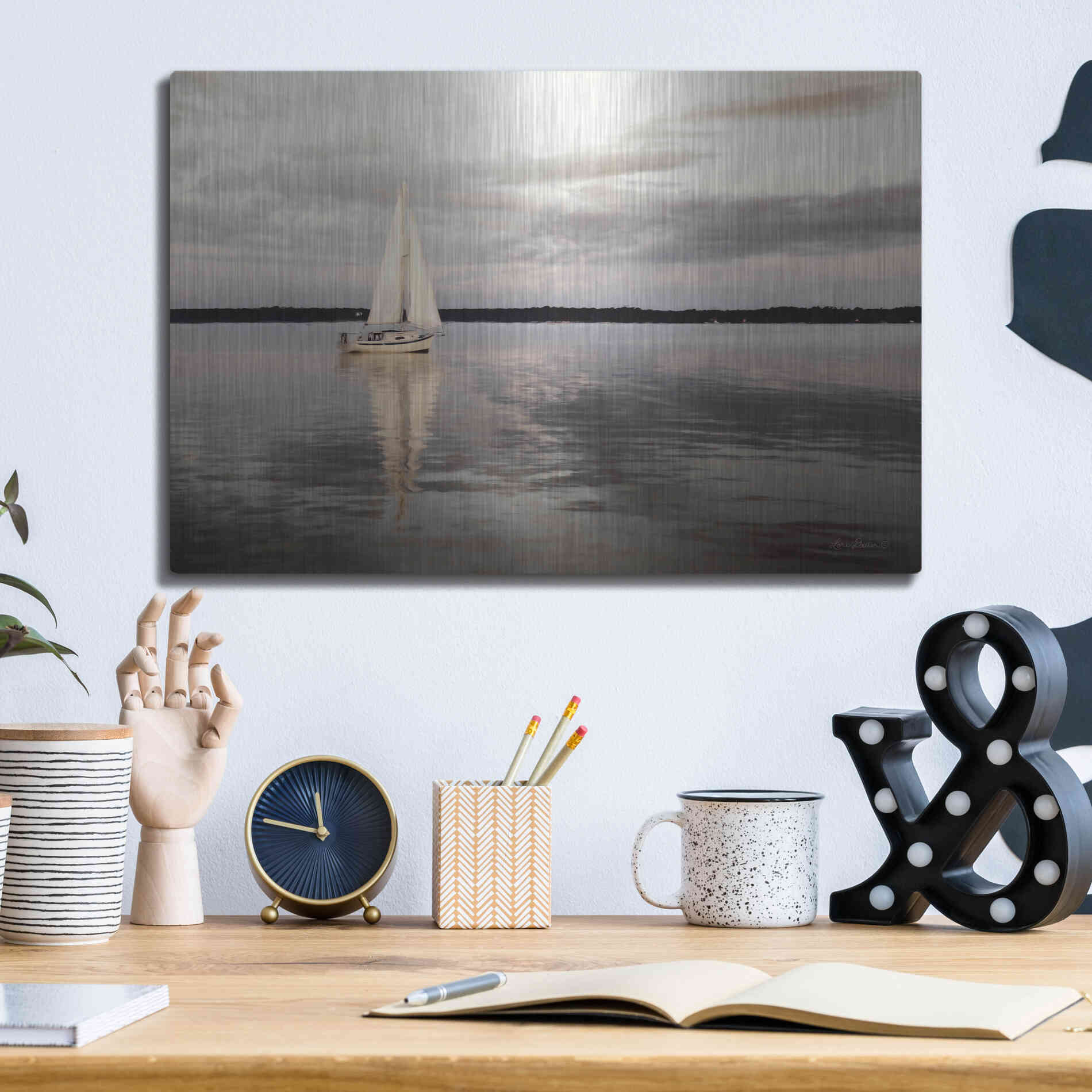 Luxe Metal Art 'Sail Away Sailboat' by Lori Deiter, Metal Wall Art,16x12