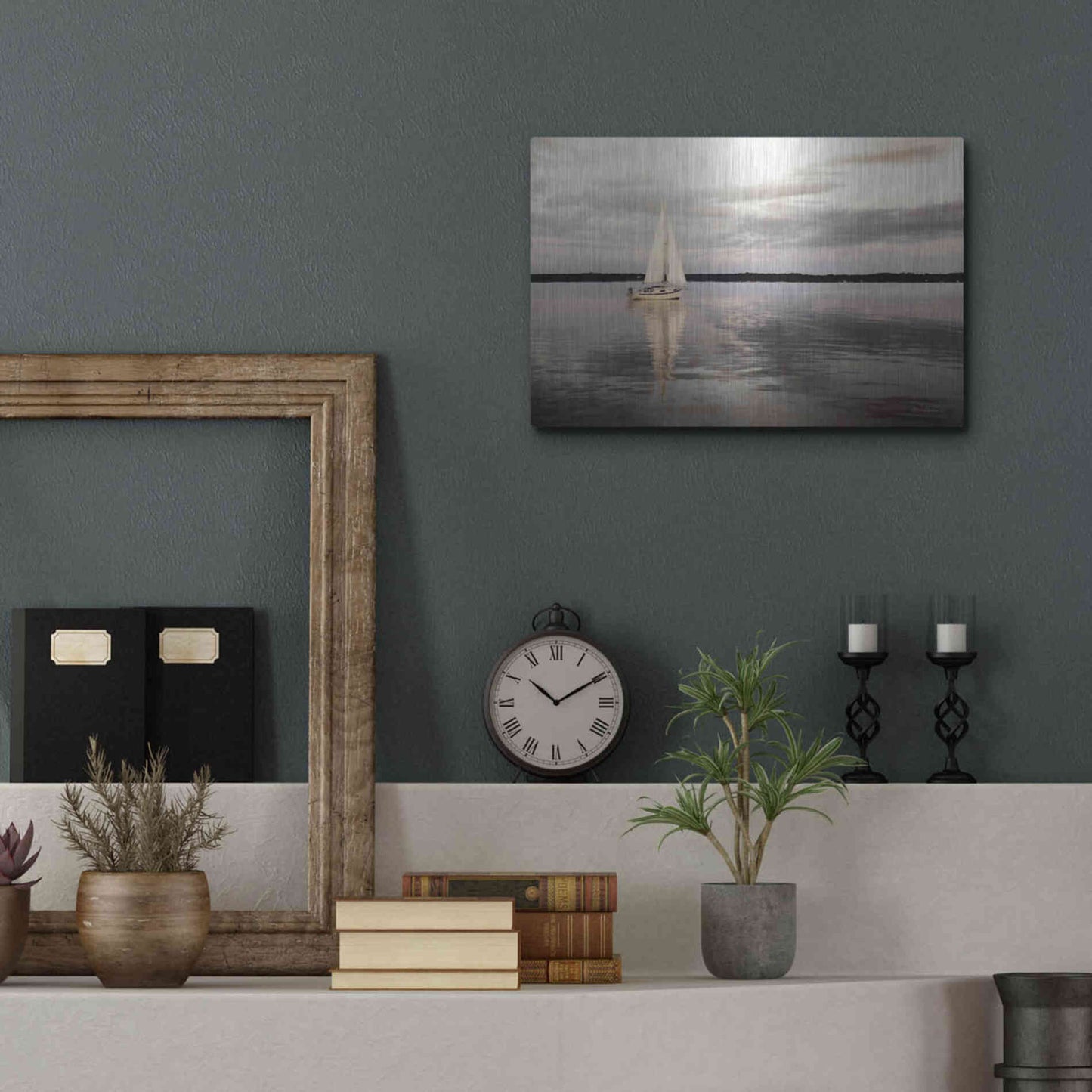 Luxe Metal Art 'Sail Away Sailboat' by Lori Deiter, Metal Wall Art,16x12