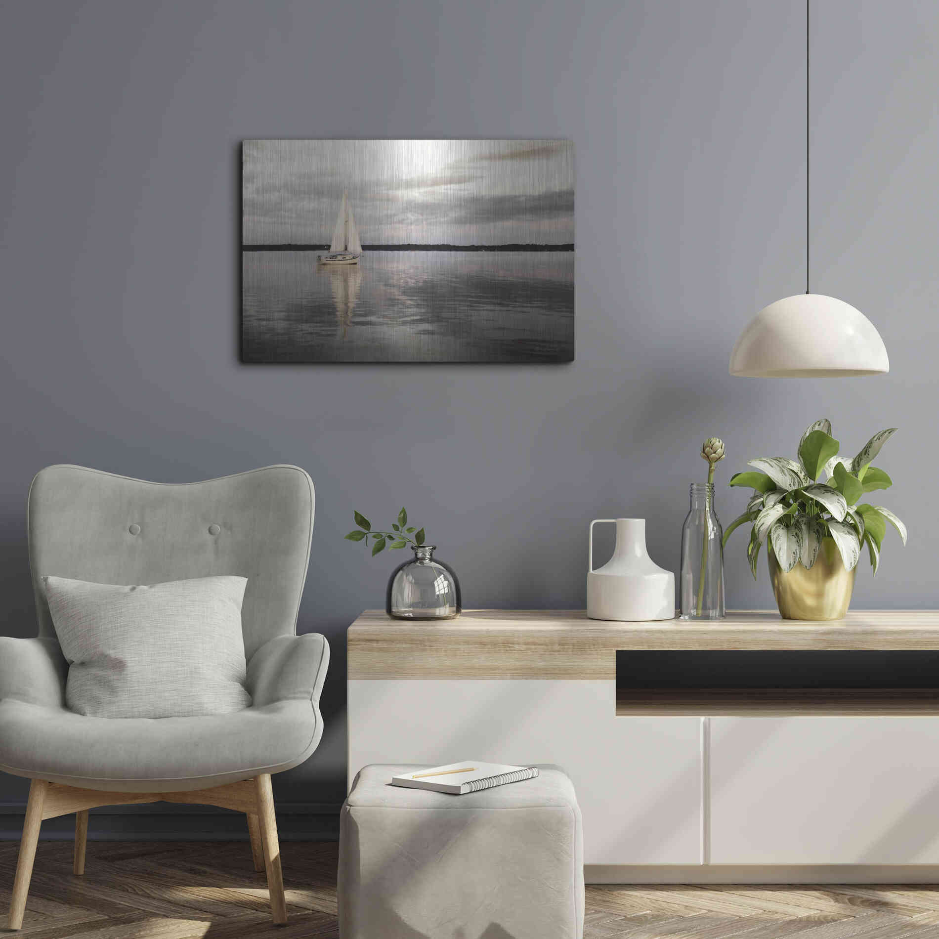 Luxe Metal Art 'Sail Away Sailboat' by Lori Deiter, Metal Wall Art,24x16