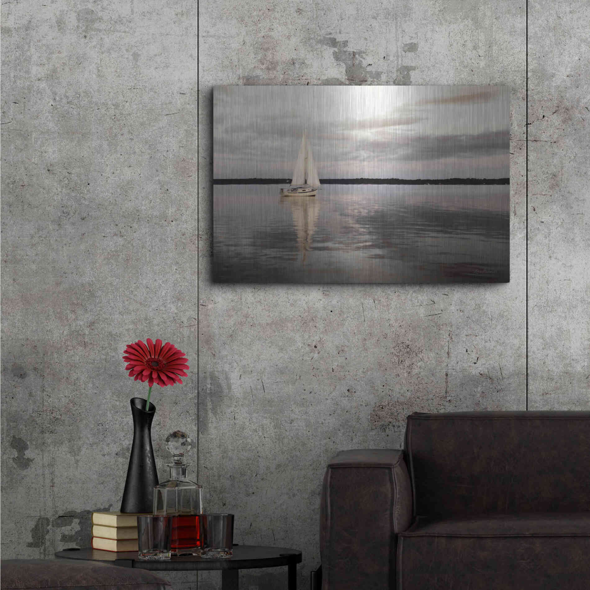 Luxe Metal Art 'Sail Away Sailboat' by Lori Deiter, Metal Wall Art,36x24