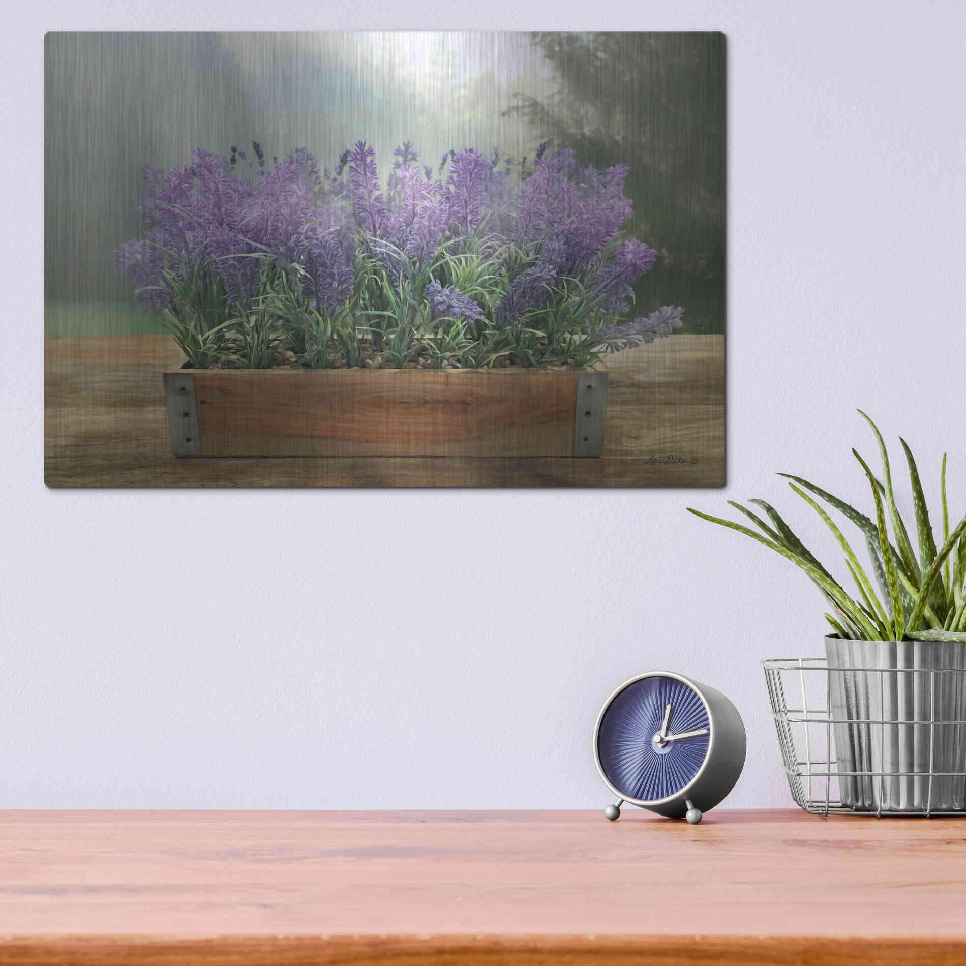 Luxe Metal Art 'Lavender Planter' by Lori Deiter, Metal Wall Art,16x12