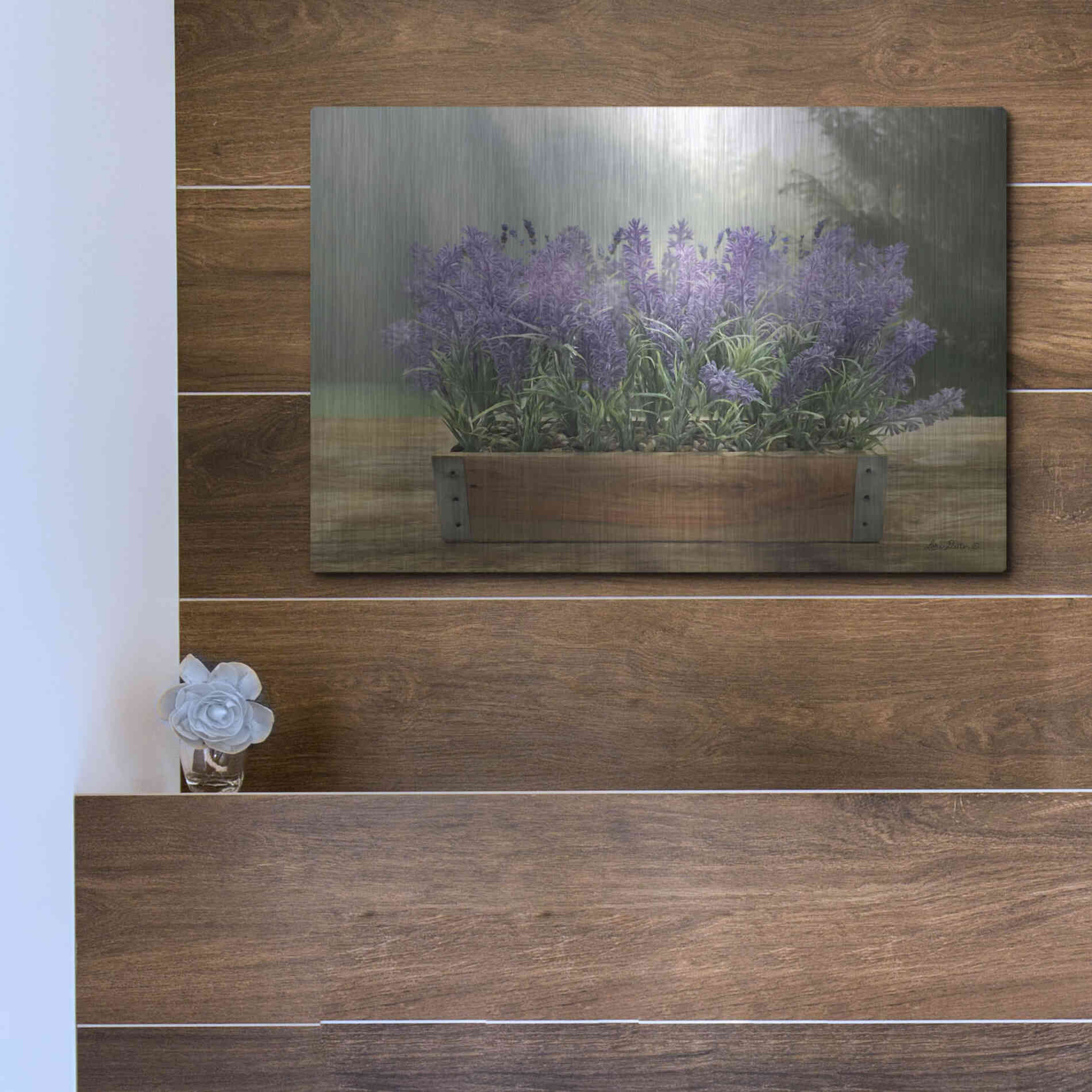 Luxe Metal Art 'Lavender Planter' by Lori Deiter, Metal Wall Art,16x12