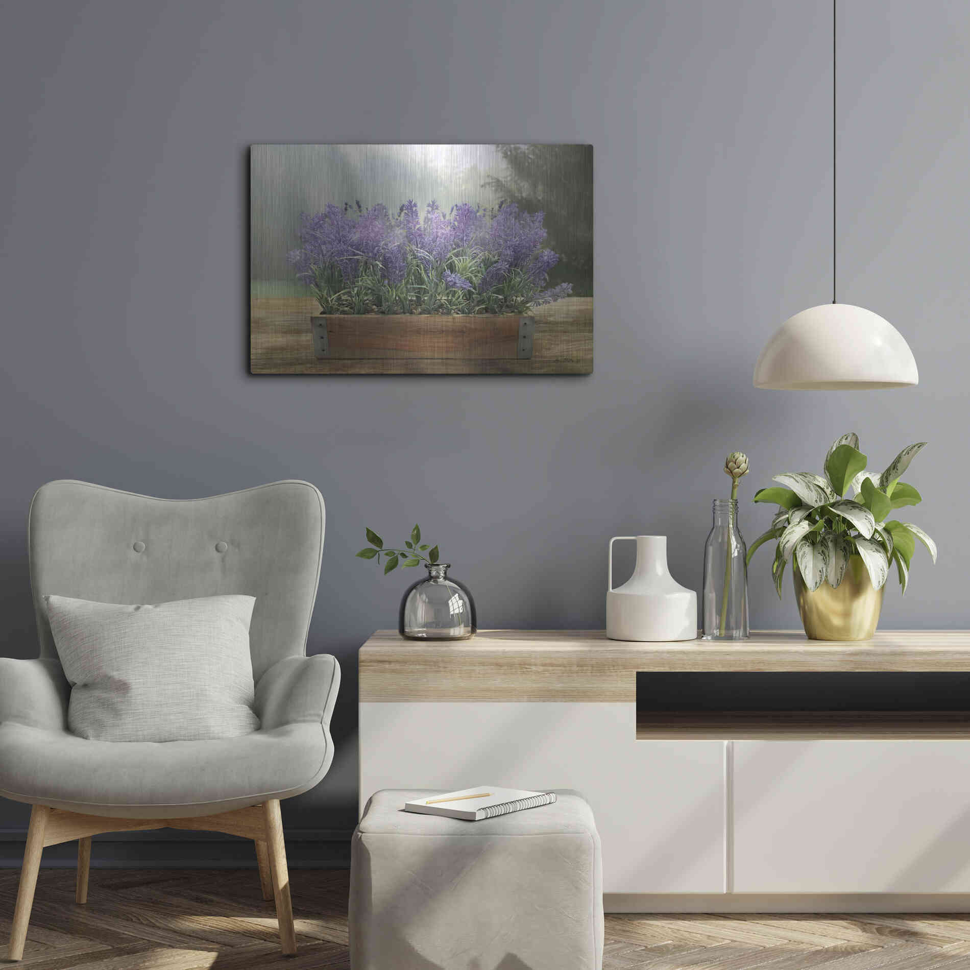 Luxe Metal Art 'Lavender Planter' by Lori Deiter, Metal Wall Art,24x16