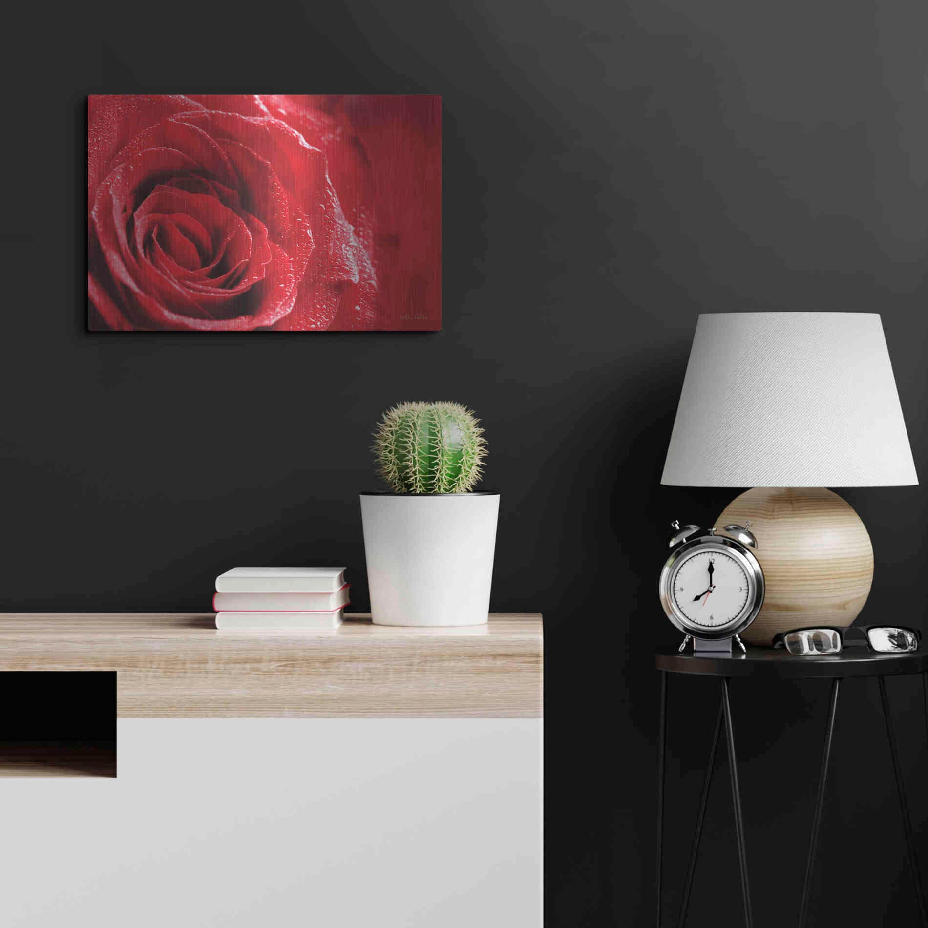 Luxe Metal Art 'Red Rose After Rain' by Lori Deiter, Metal Wall Art,24x16